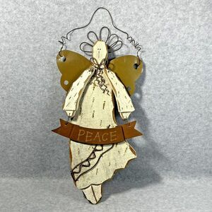 Vintage Folk Art Wooden Metal Angel‎ Joy Wall Hanging Minimalist Shabby Holiday
